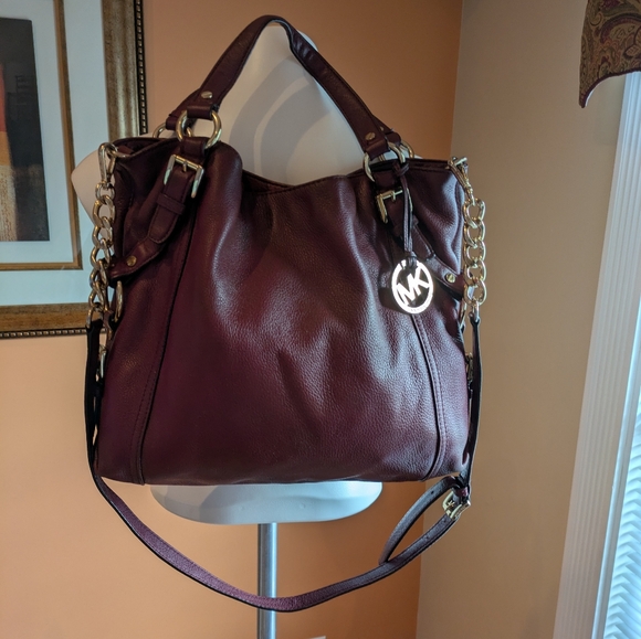 MICHAEL KORS BURGUNDY BAG Shoulder Leather Gold Hardwer - Picture 8 of 14